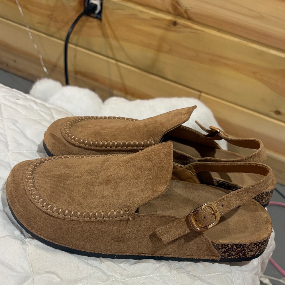 Brown Suede Slingback Loafers
